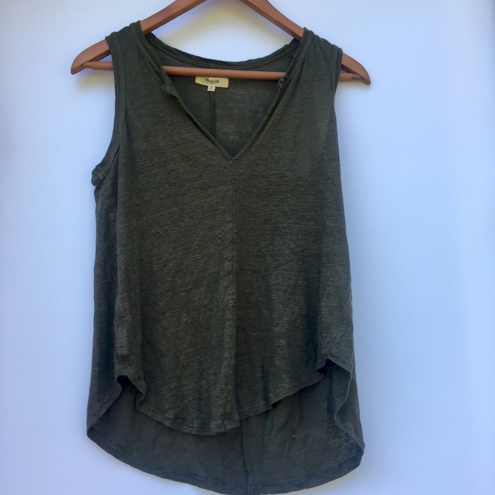 Madewell Olive Notch-Neck Linen Tank - Picture 4 of 5